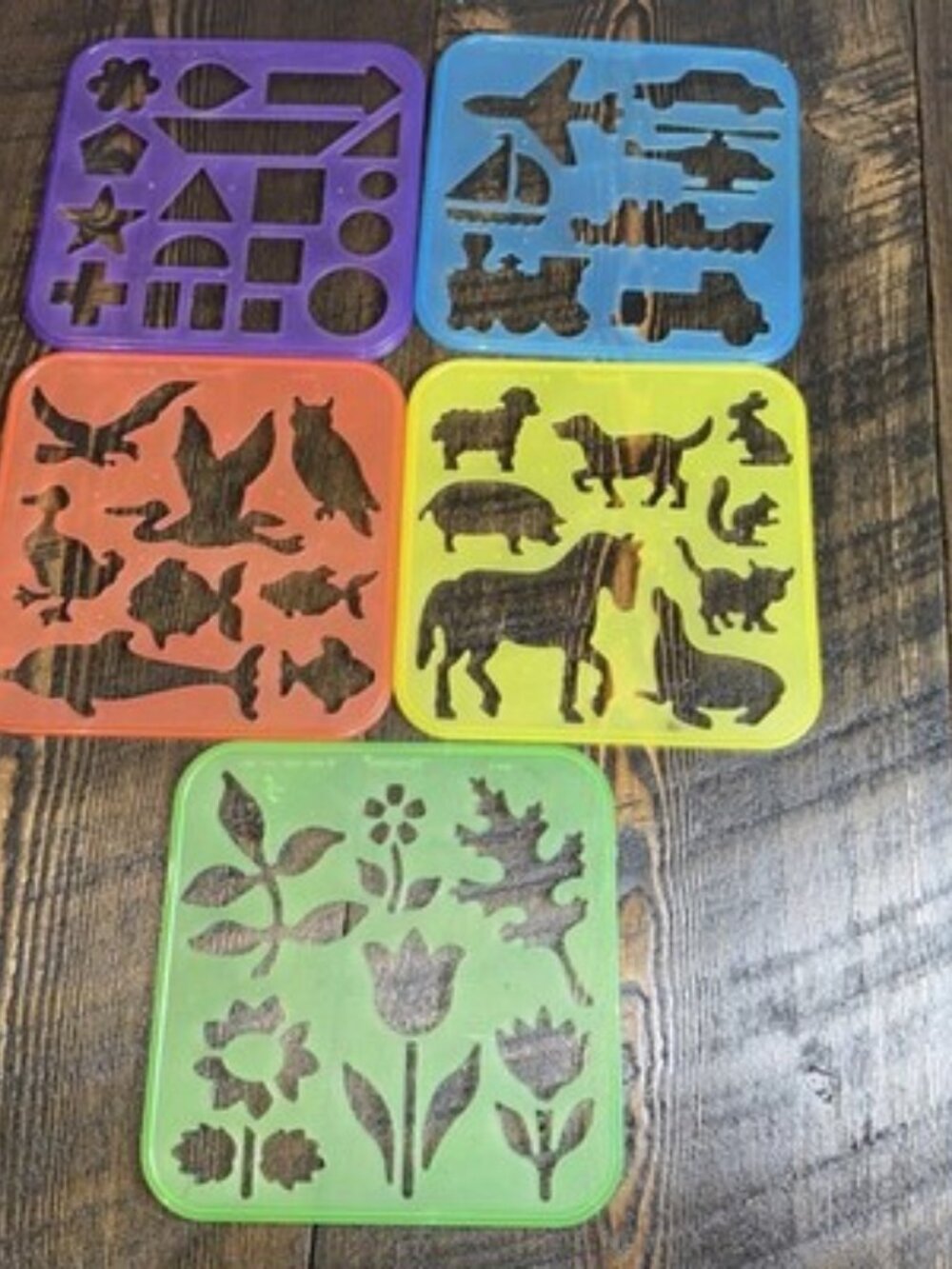 1987 VTG Set Of 5 Tupperware Tuppertoys Art Shapes Stencil Train Dog Fish Flower